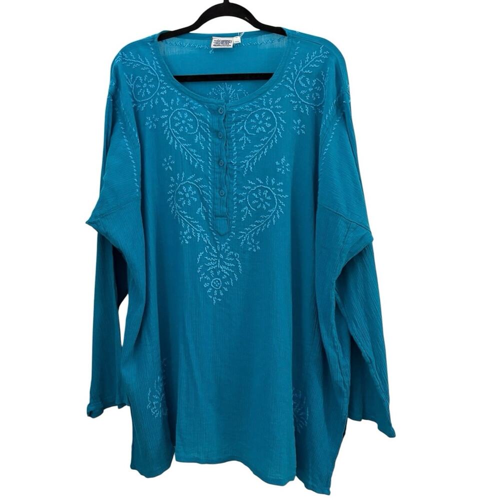 Mexicali Blues Blue Embroidered Tunic Top XXXL 100% Cotton Boho Beachy Cover Up